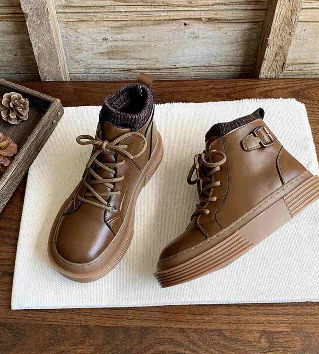 Winter-Short Boots-Fleece-Retro-English Style-Martin Boots