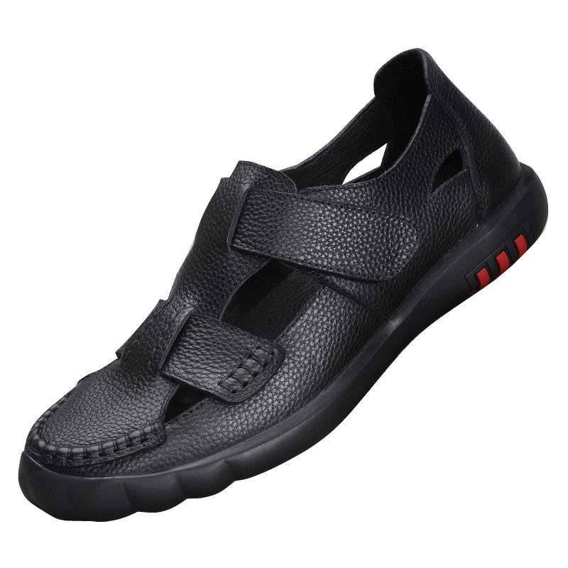 Men's sandals leather summer soft sole non-slip casual hole shoes men's breathable first layer cowhide sandals