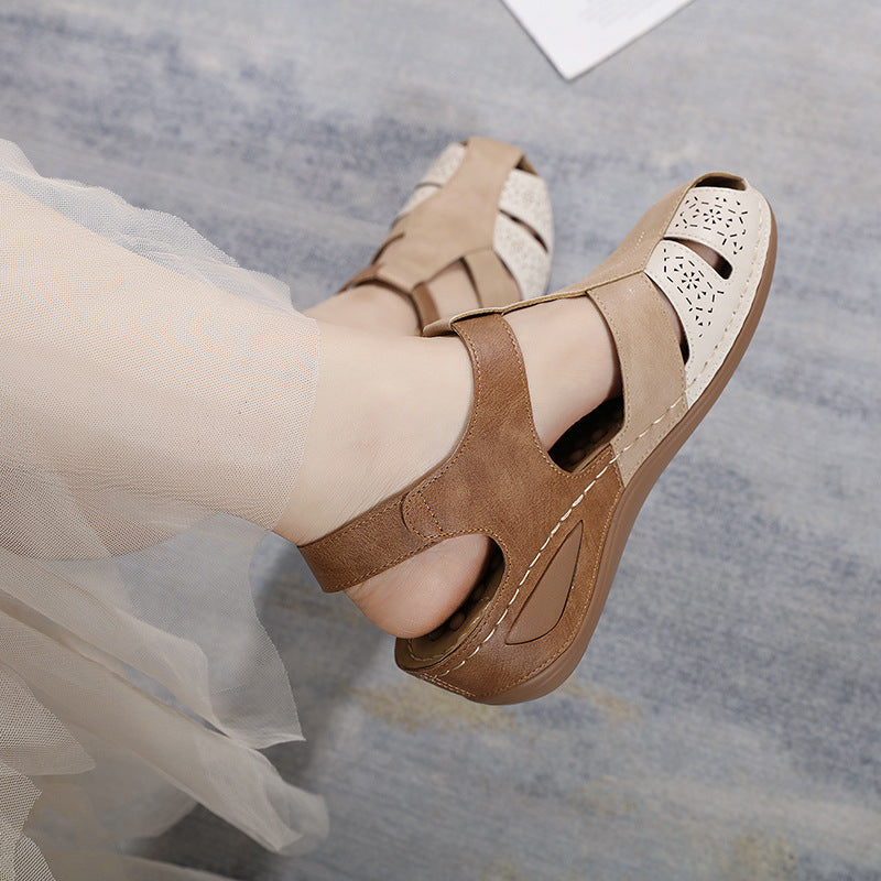 801-2 Sandals Women's Color Matching Stitching Mother Shoes plus Size Sandals Wedge-Heel Slippers