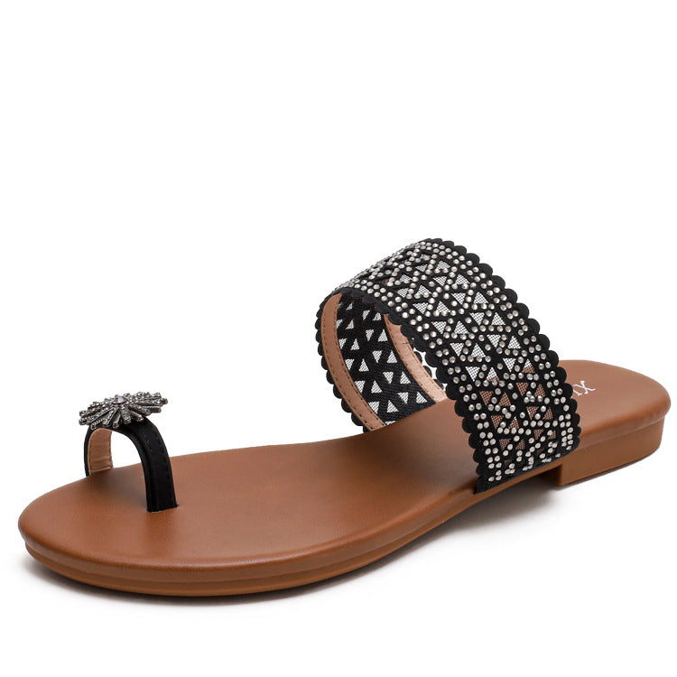 Bohemian Seaside Roman Sandals Female Online Influencer Buckle Flat Shoes plus Size