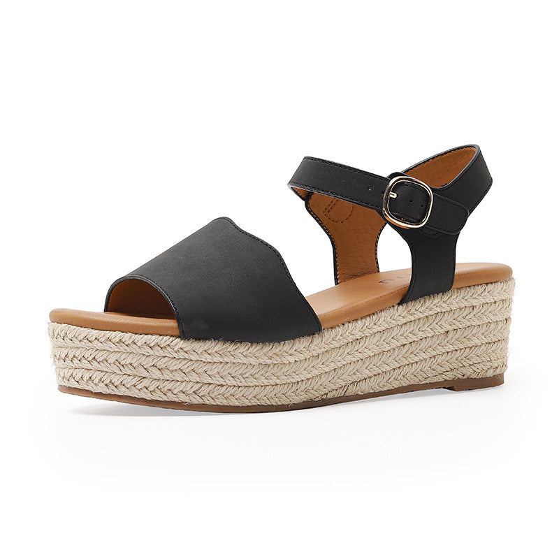 ALM3035-2 Fashion Straw Woven Platform Open Toe Non-Slip Wedge Commuter Sandals for Women
