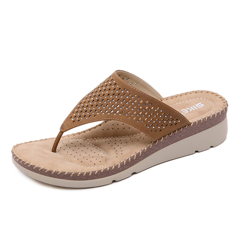 Slippers Wedge Rhinestone Laser Flip Flops plus Size Sandals