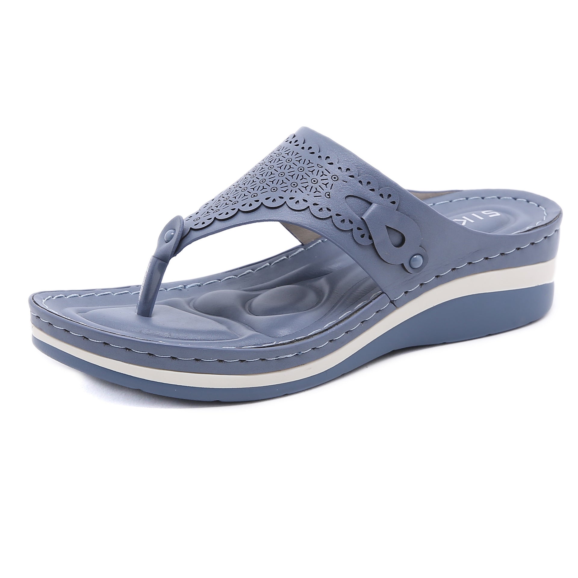 Women's Large Size Lightweight Retro Massage Flip-Flops Sponge Wedge Slippers