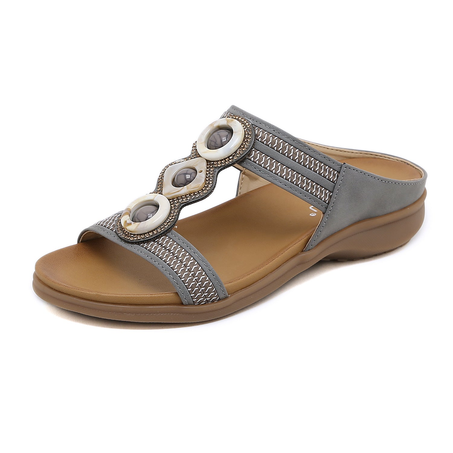 Sandals Bohemian Rhinestone Comfortable round Toe Seaside Holiday Large Size Shoes | Flat Sandals