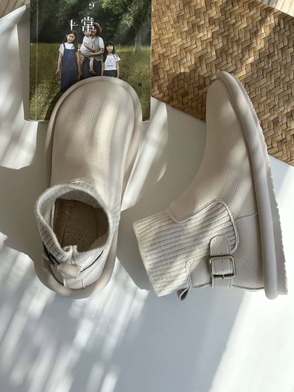 Round head flat bottom short boots autumn and winter new beige fashion soft-soled socks boots