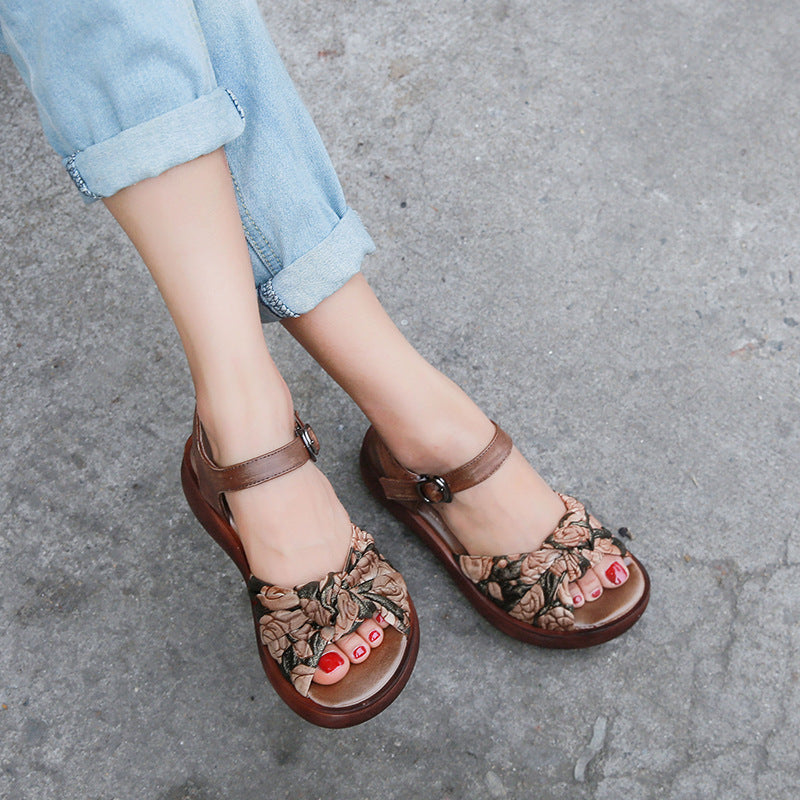 Women Retro Leather Summer Platform Sandals