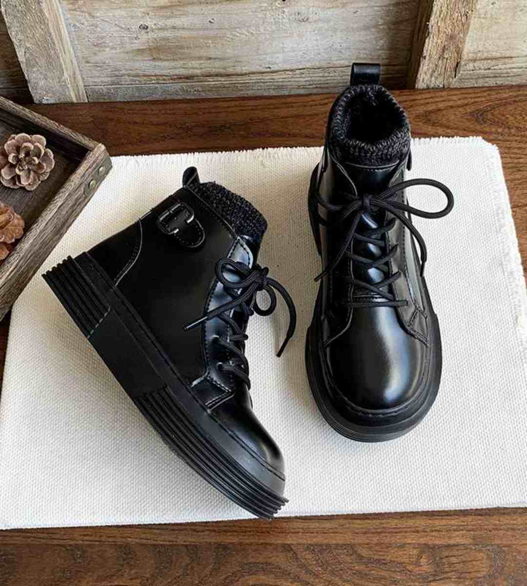 Winter-Short Boots-Fleece-Retro-English Style-Martin Boots