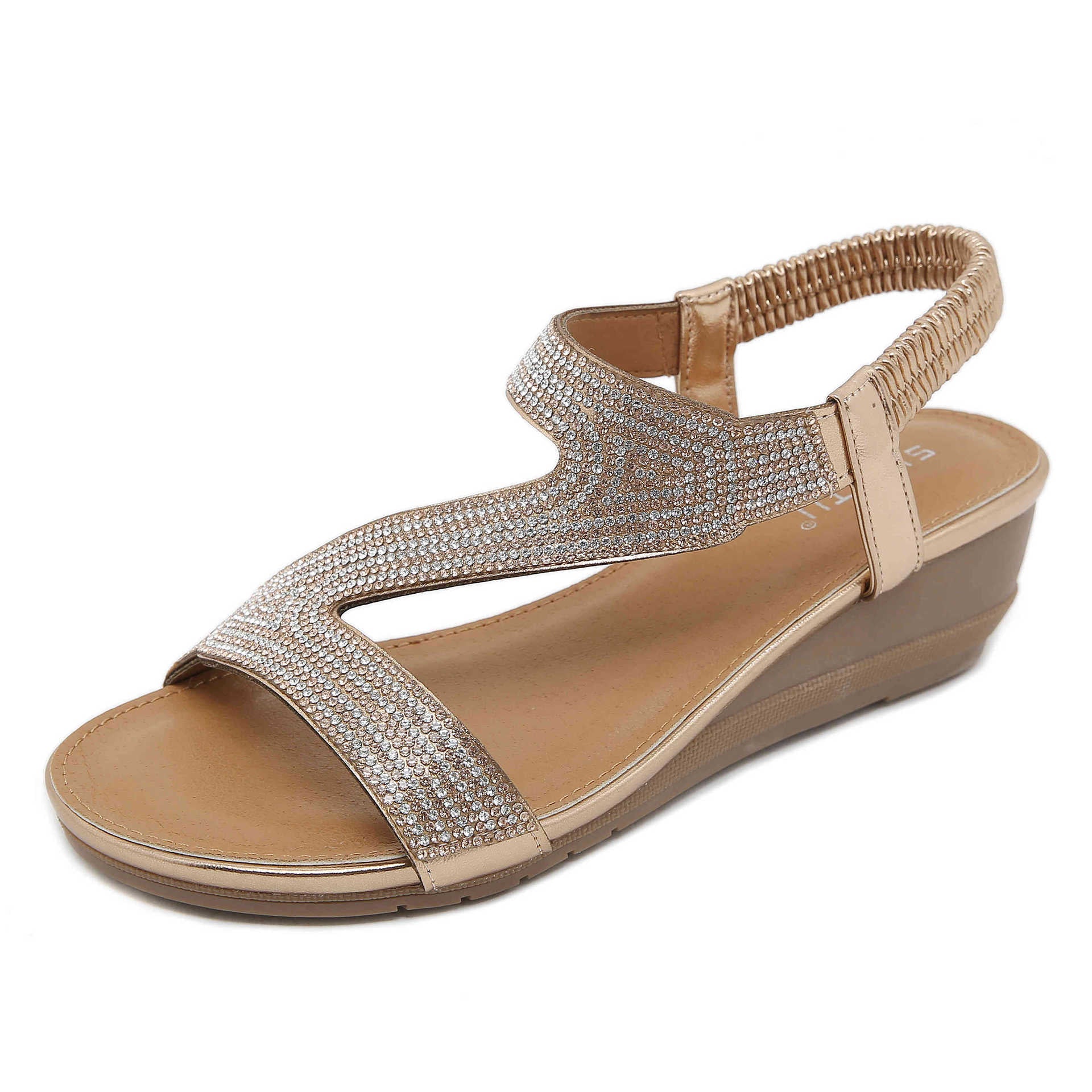 BY1729-4 Fashion Rhinestone Wedge Commuter Sandals for Women