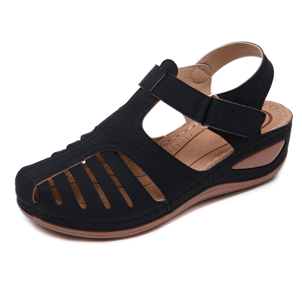Retro Sandals Women's Stitching Adhesive Wedge Closed Toe Sandals