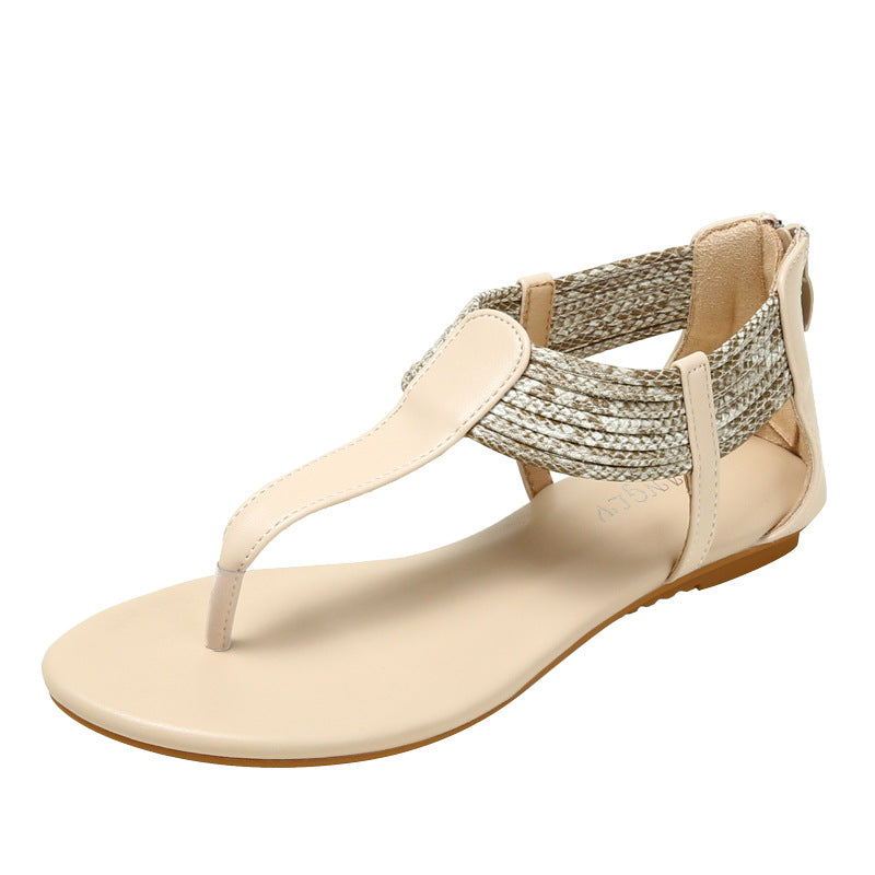 Women's Flip-Flops Summer Casual Weaving Color Matching Outdoor Non-Slip Flat-Heeled Beach Shoes