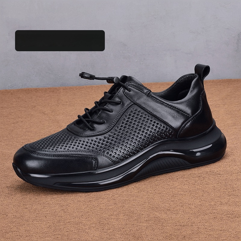 Genuine leather sports men's cowhide summer breathable casual shoes hollowed out leather shoes punched holes lightweight air cushion