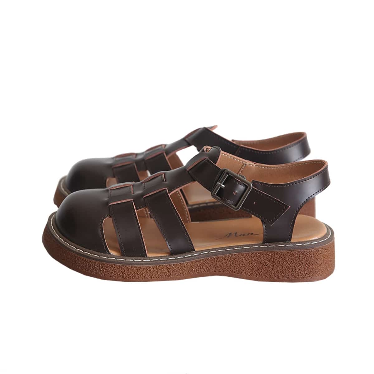 Leather hollow bag head platform big head shoes summer middle heel Roman sandals