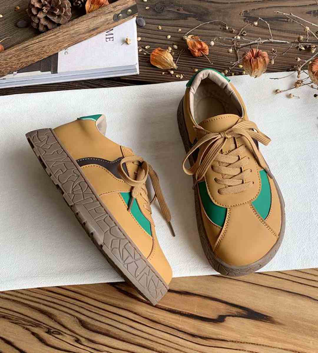 Spring Chunky Sneakers Leather Fashion Multi-color 2024