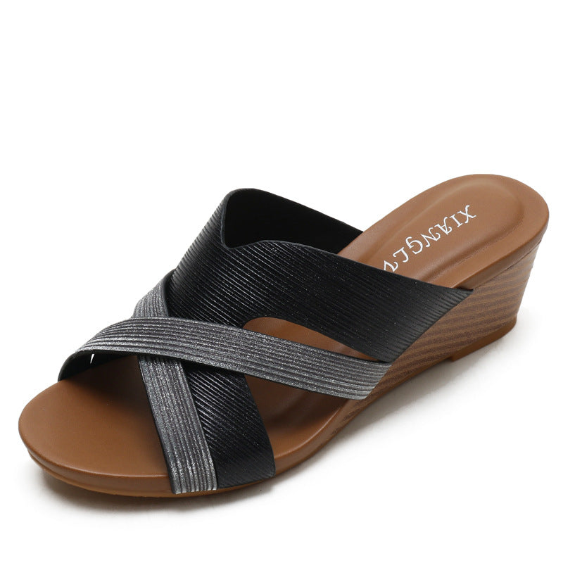 Wedge Slippers Women's Outdoor Wear Fashion Platform Thick Bottom Waterproof Platform Casual plus Size Fish Mouth Sandals 1418-742