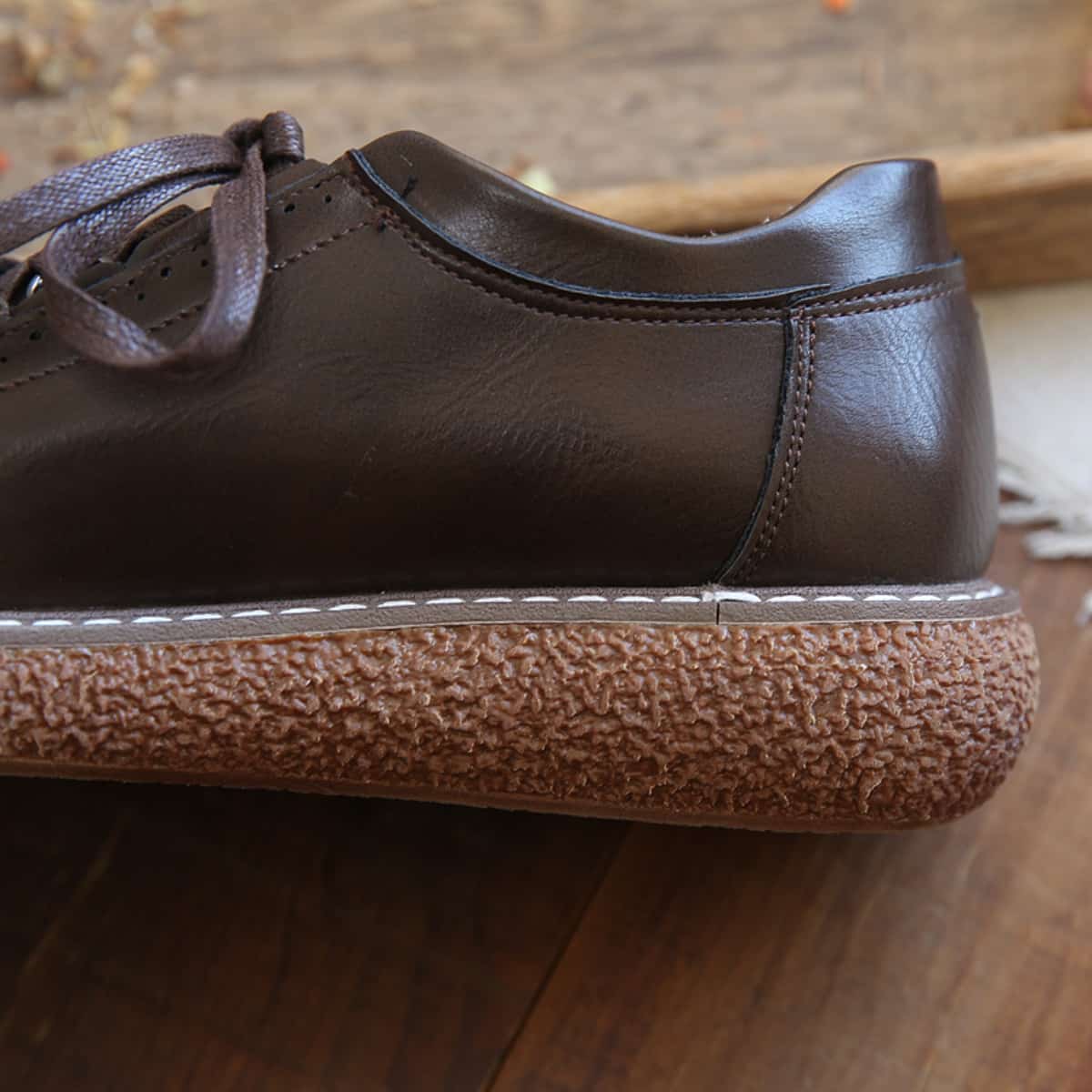 Round head lace-up thick-soled big head shoes Academy style versatile small leather shoes single shoes women
