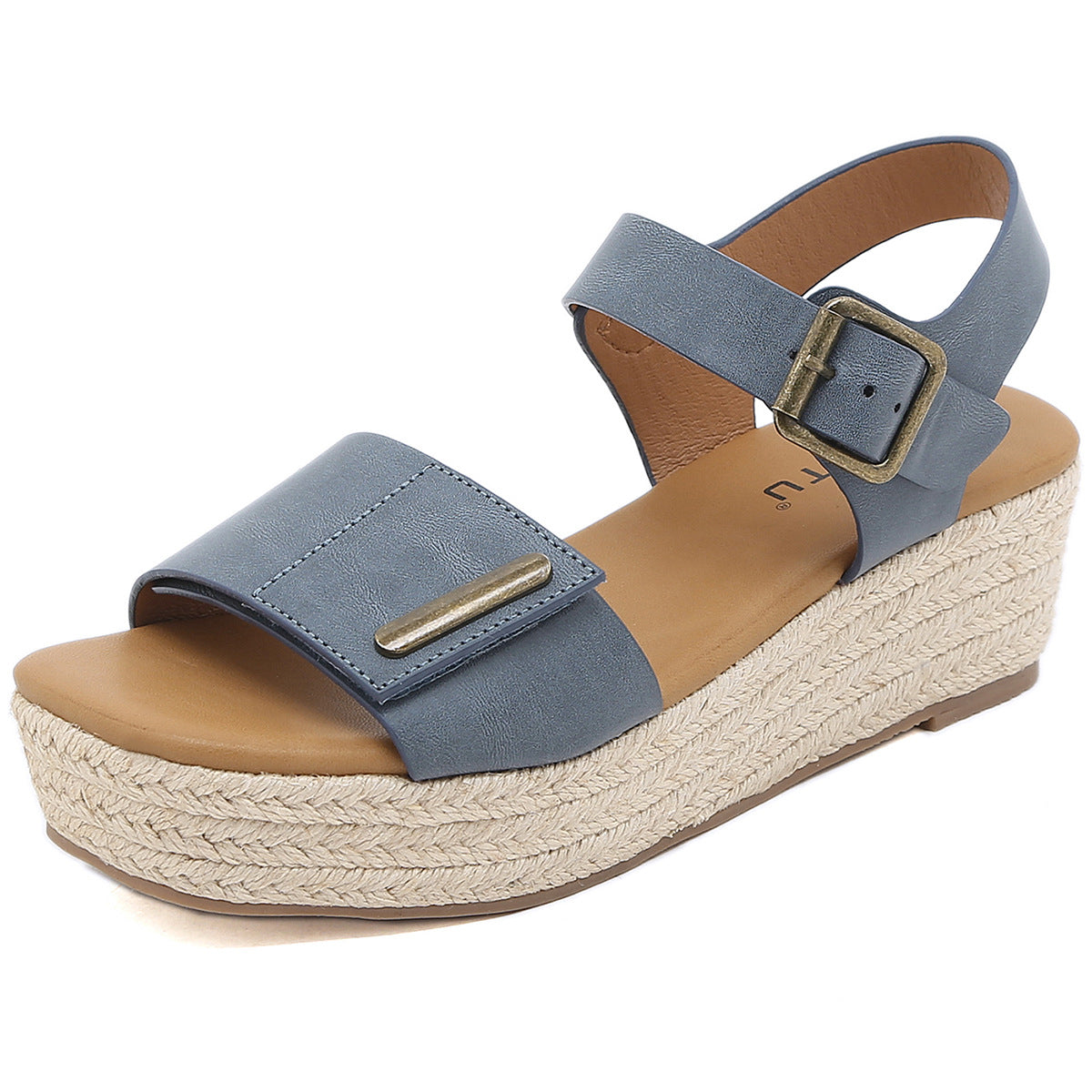Women's Retro Peep Toe Comfortable Straw Muffin Wedge Large Size Sandals