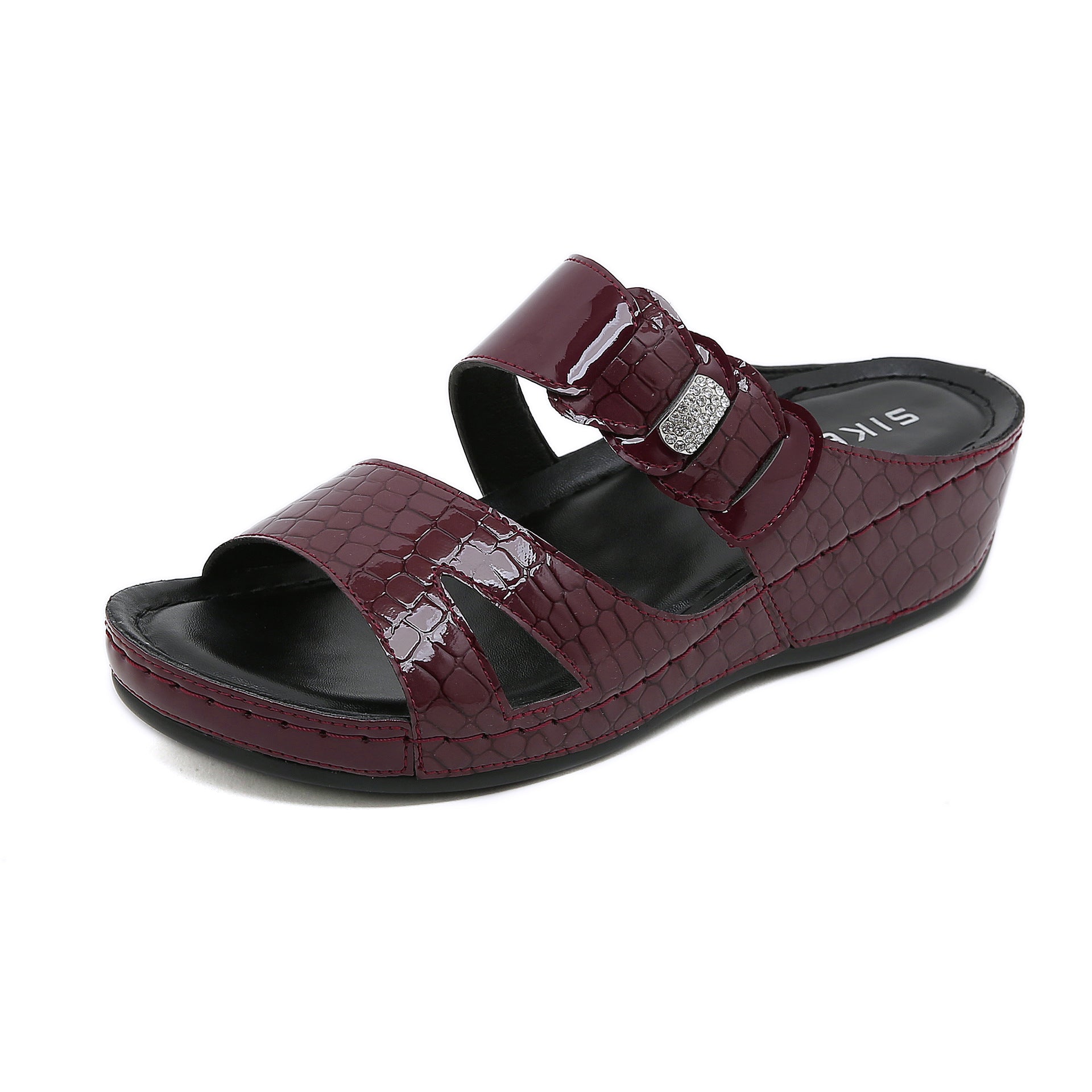 Non-Slip Bottom Women's Shoes Stitching Wedge Ethnic Flower Large Size Slippers Women