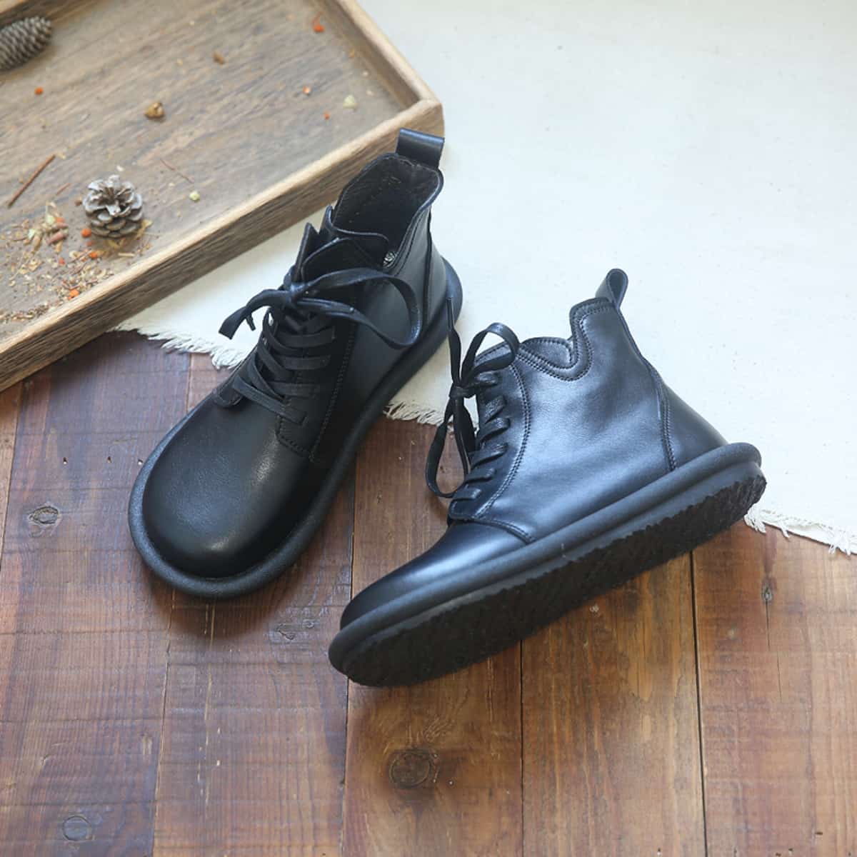Big Head Martin Boots Women's Leather Round Head Lace-Up Short Boots Comfortable Soft Sole Boots
