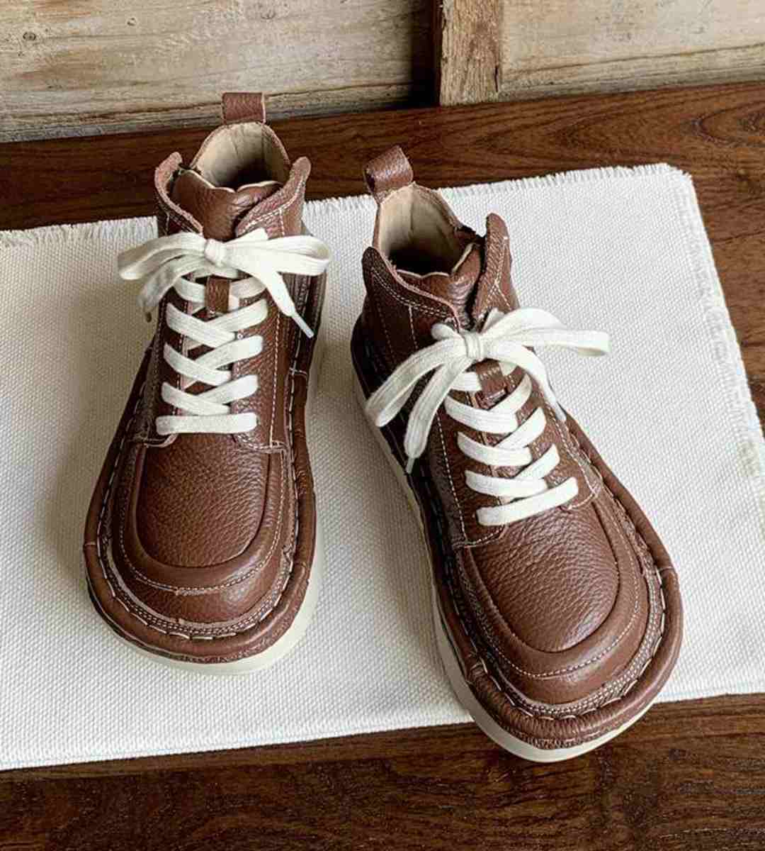 Spring Short Boots Genuine Leather Artsy Chunky Ankle Boots