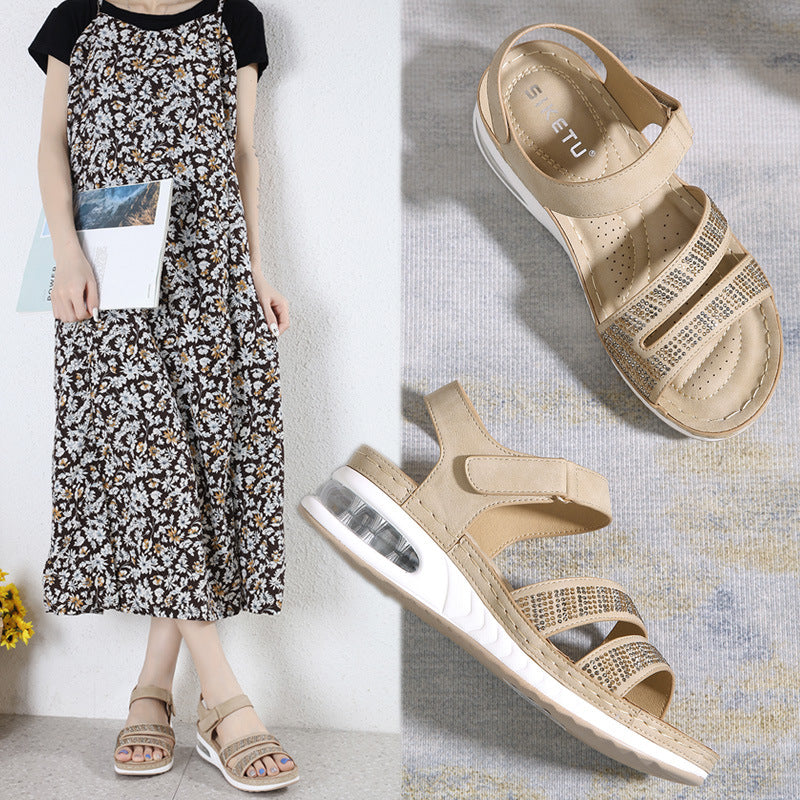 C321-2 Casual Cushion Insole plus Size Sewing Thread Wedge Comfortable Rhinestone Sandals