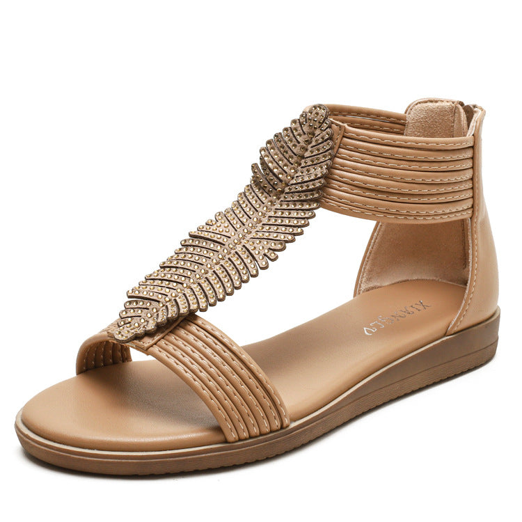 Bohemian Roman Sandals Women's Flat Bottom Comfort Soft Bottom Mid Heel plus Size 40-42 Women's Shoes