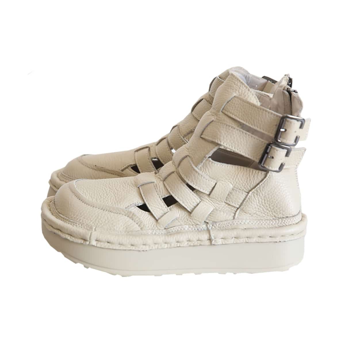 Leather Hollow Round Head Platform Big Head Shoes Fashion High Top Roman Sandals Women
