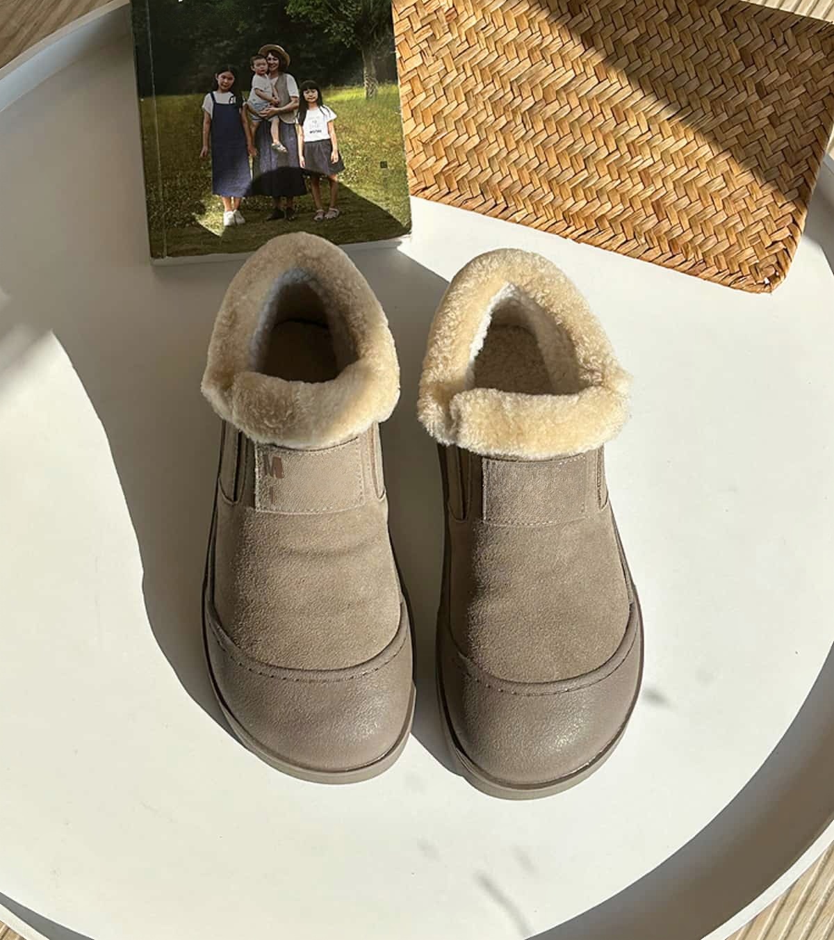 Imitation lamb wool round head thick-soled short boots winter leather warm snow boots