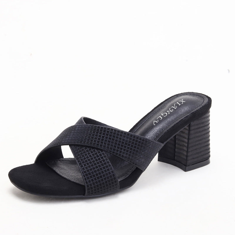 Women's Outdoor Slippers Elegant French Style Sandals Chunky Heel