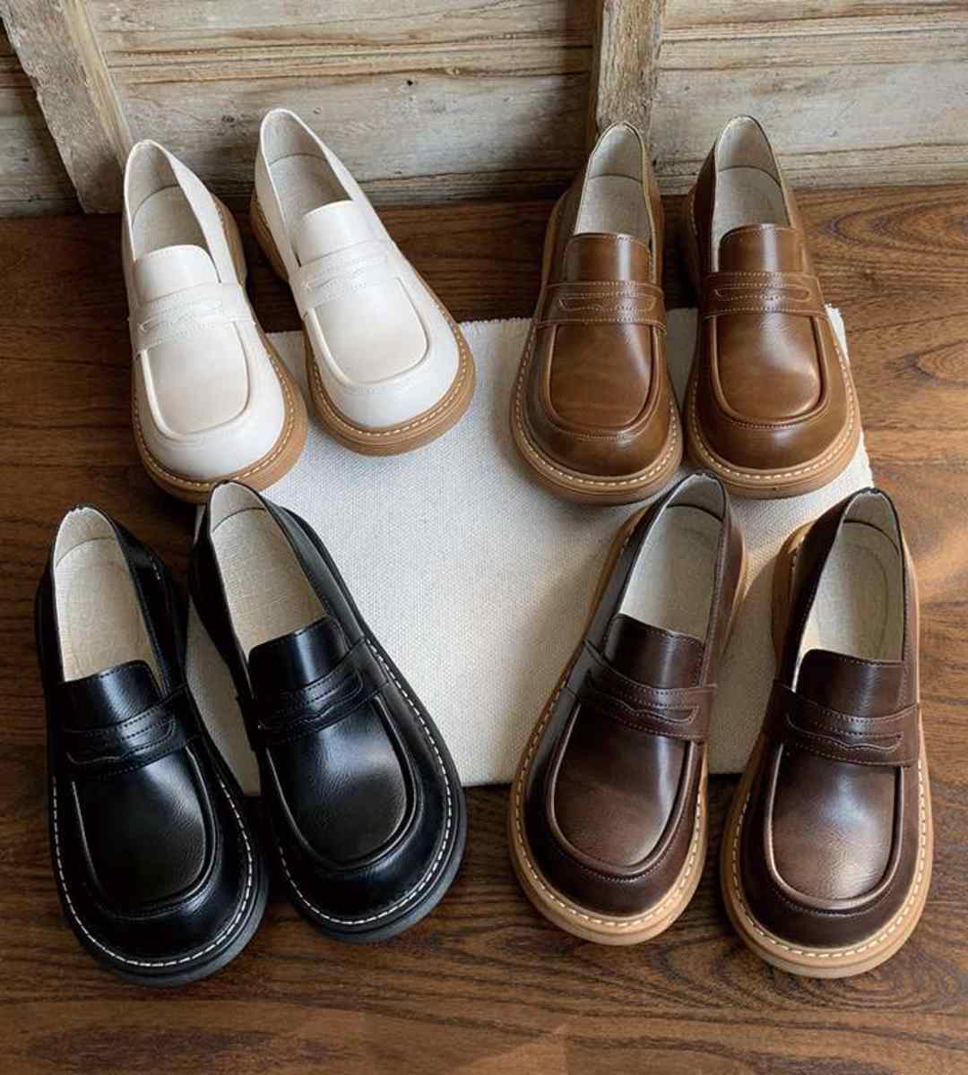 2024 Fall Women's Leather Thick Sole Loafers Jk Shoes