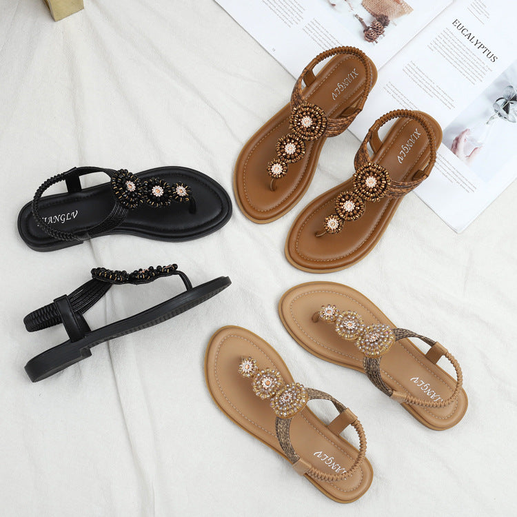 Plus Size Sandals Women Bohemian Roman Flat Seaside Vacation Beach Shoes
