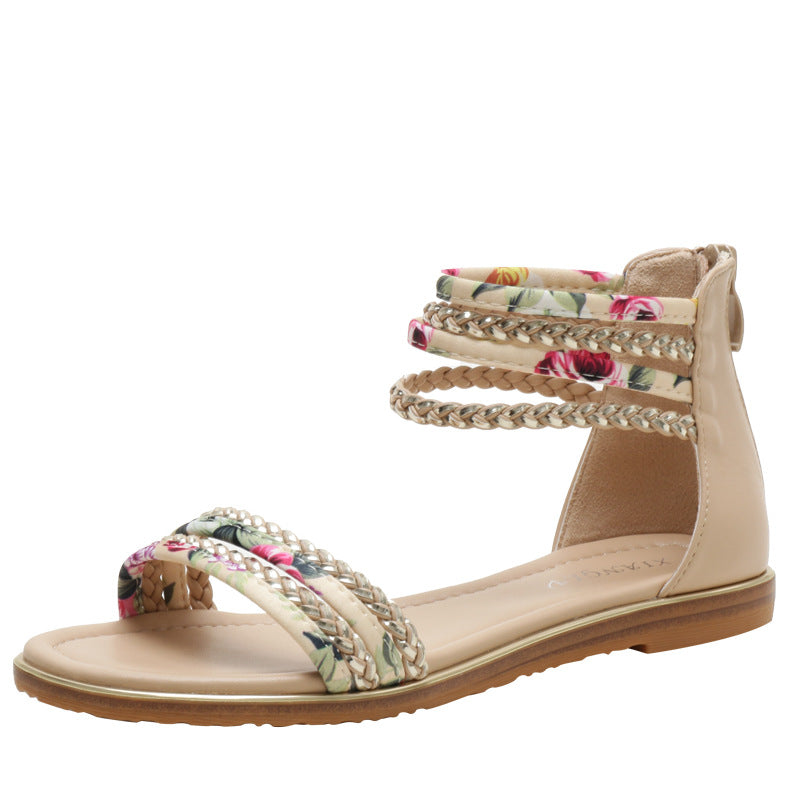 Flat Roman Style Shoes Women's Fashion Casual Sandals Holiday Travel Flower Cloth Beach