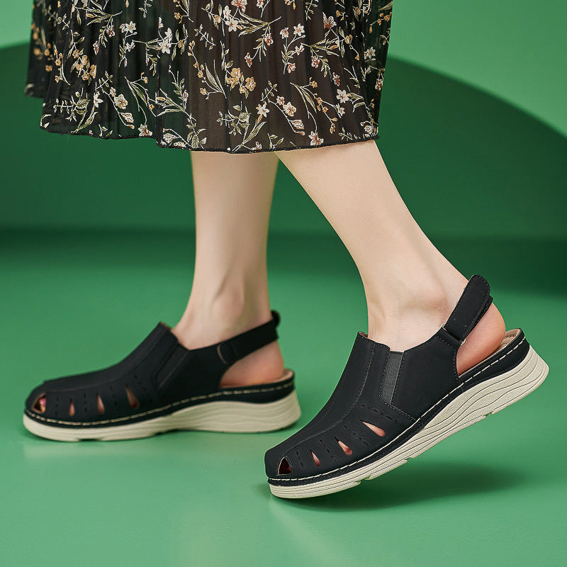 Autumn Sandals Women's Wedge Stitching Light Closed Toe Hollow Large Size Sandals