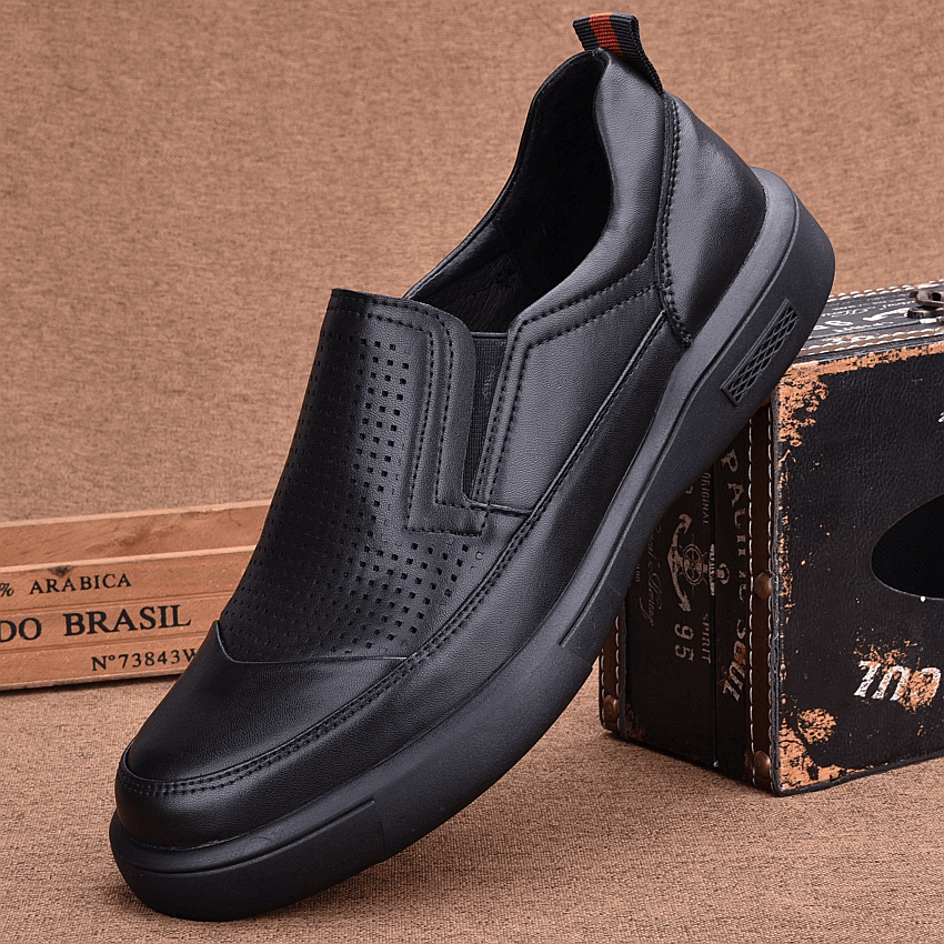Genuine leather summer perforated breathable hollow leather shoes men's thick-soled first-layer cowhide wear-resistant wide-foot hole shoes
