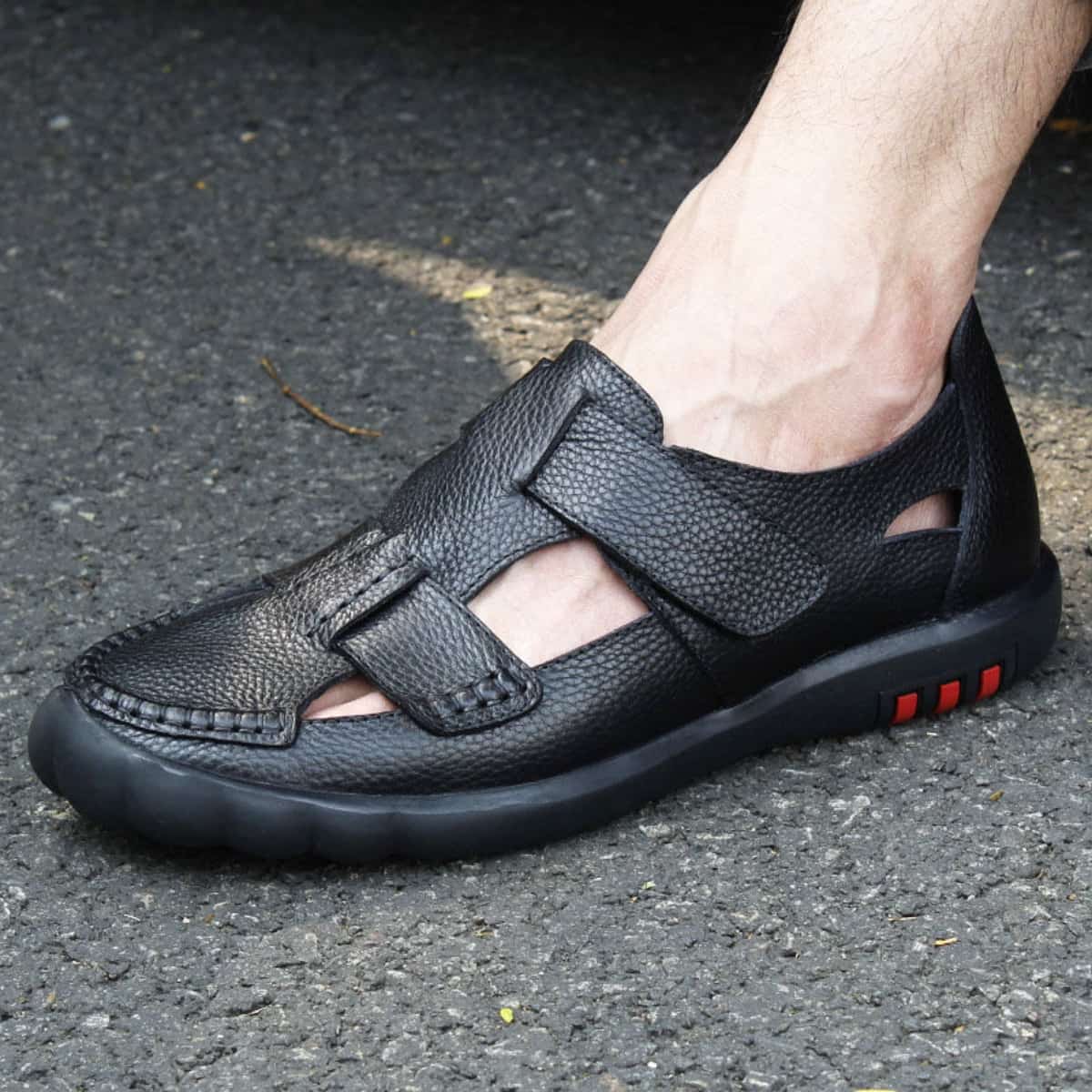 Men's sandals leather summer soft sole non-slip casual hole shoes men's breathable first layer cowhide sandals