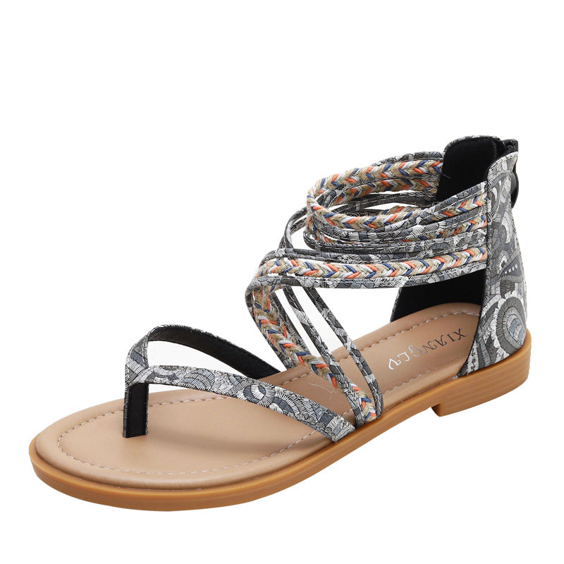 Bohemian Ethnic Retro Seaside Vacation Roman Sandals Beach Flat Women's Shoes