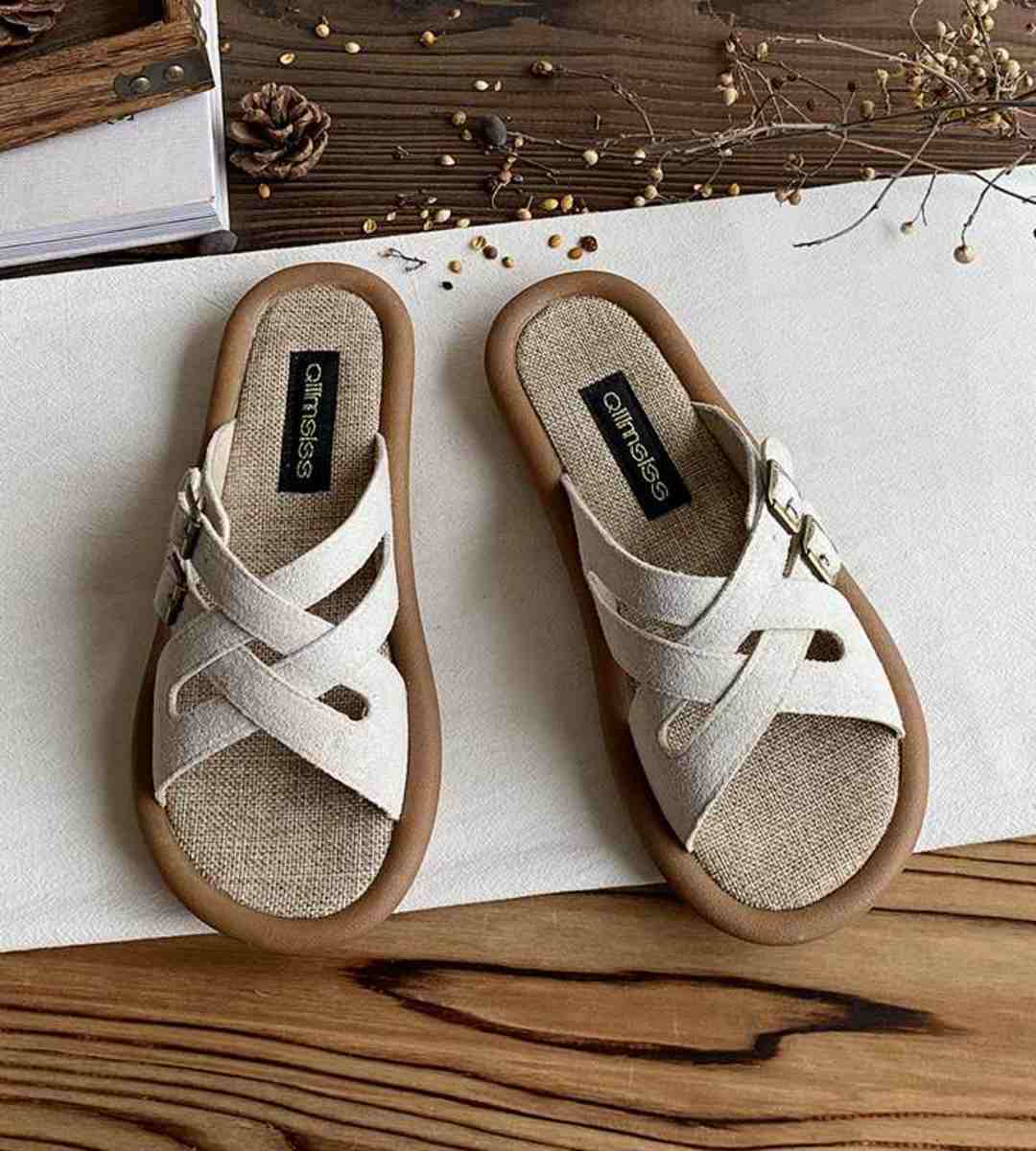 Summer Slide Soft Sole Linen Casual Cross Strap Sandals