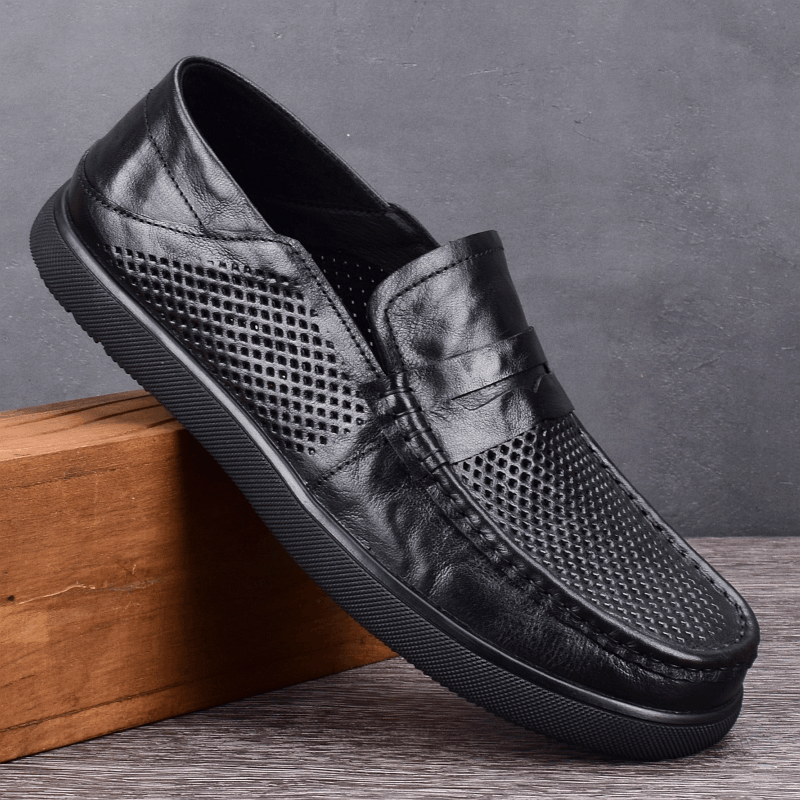 Summer hollow leather shoes men's casual leather sandals breathable Doudou shoes soft sole one pedal first layer cowhide men's shoes