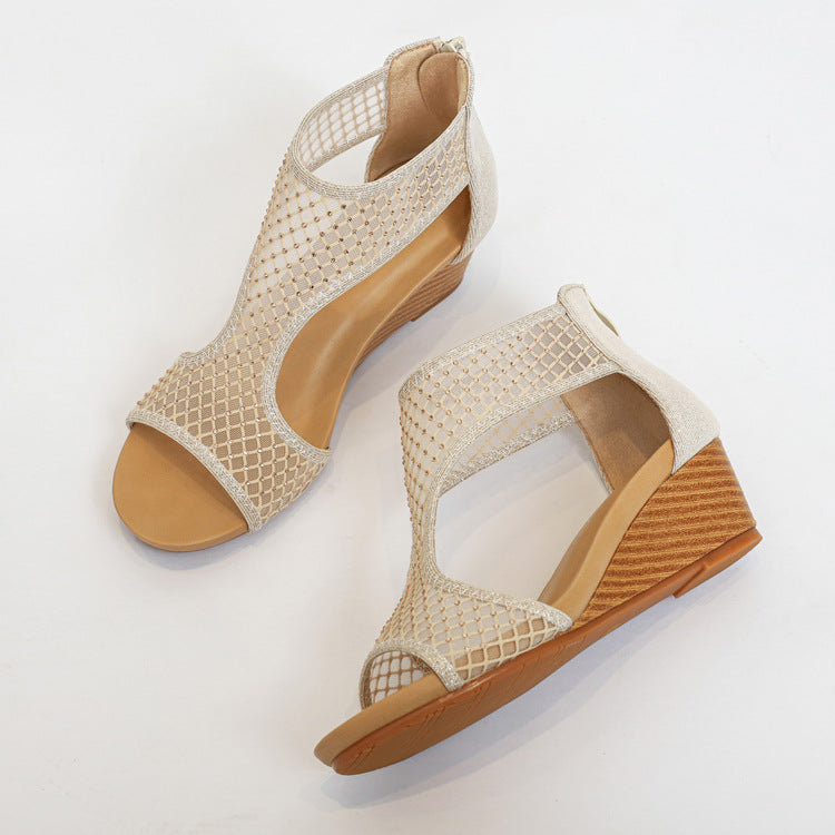 Sandals Women's Shoes Comfort and Casual Women's Mesh Surface Shoes Platform Wedge Large Size Mom Shoes Women's