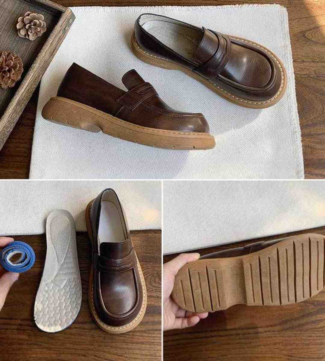 2024 Fall Women's Leather Thick Sole Loafers Jk Shoes