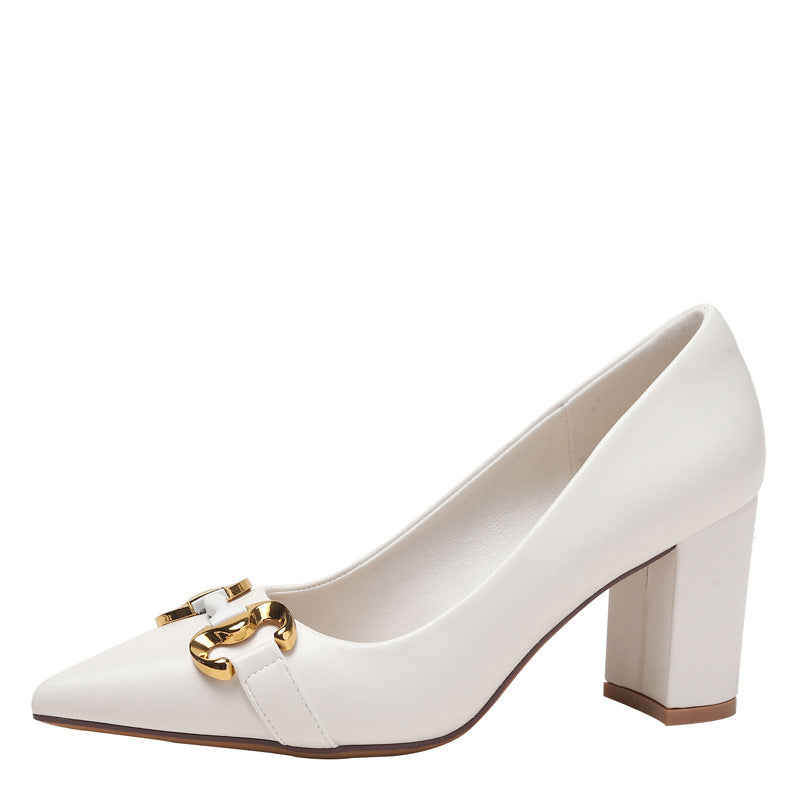 French Style Retro Chunky Heel Shoes Women's Spring and Autumn Temperament Mid Heel