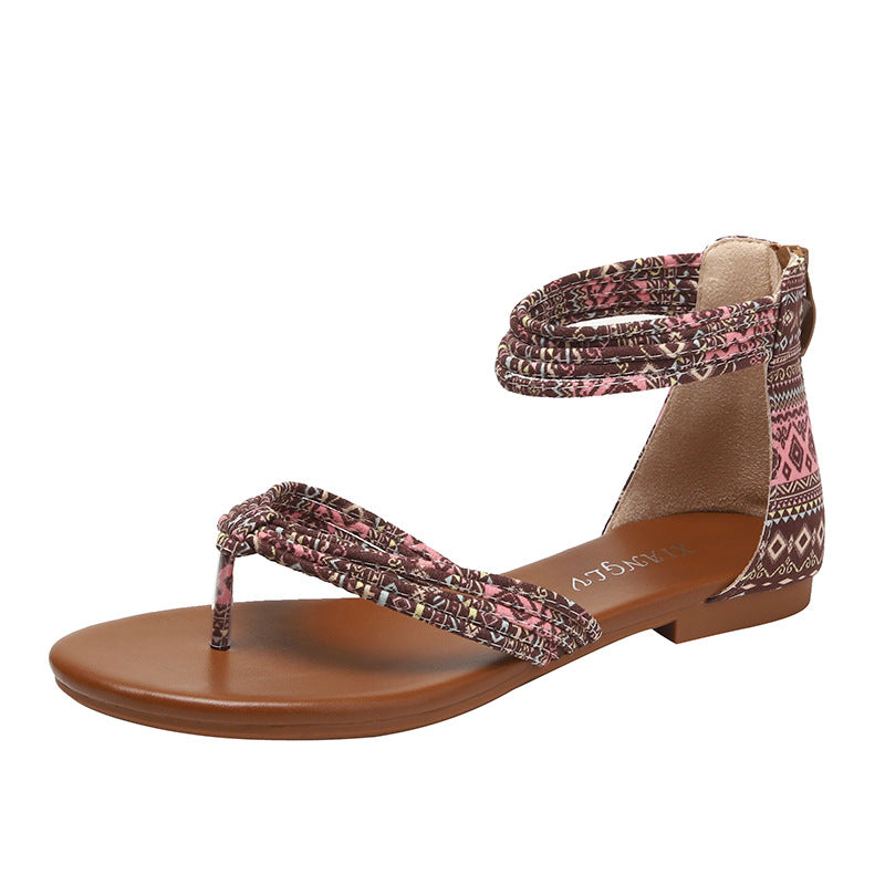 Women's Casual Thin Strap Flat Sandals for Seaside Vacation Roman Shoes