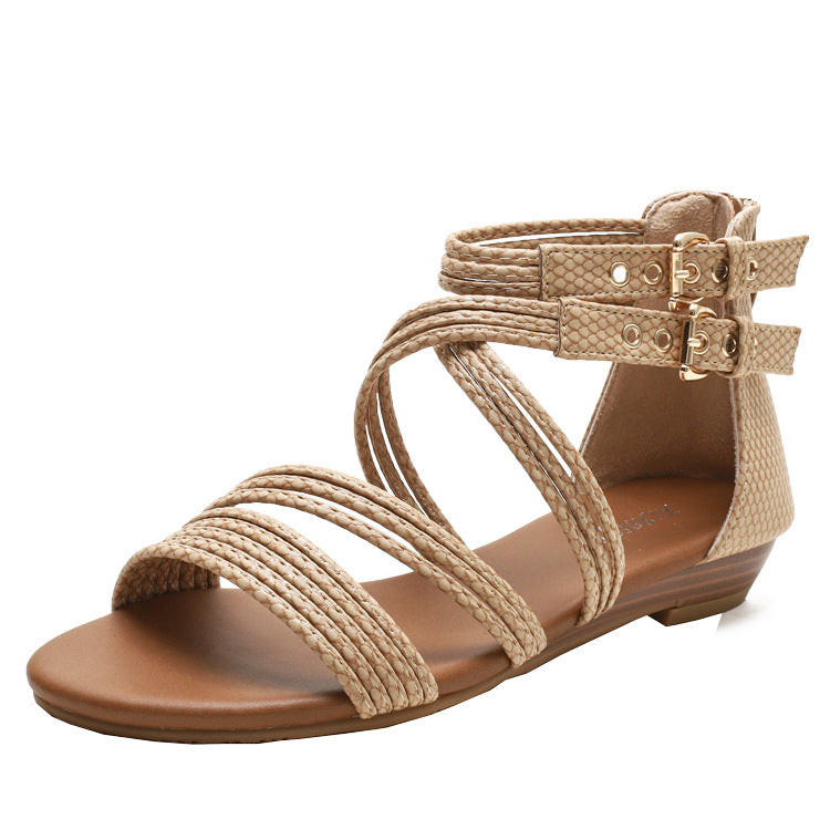 Wedge Sandals Women's European and American Open Toe Women's Shoes Thick Bottom Soft Bottom Cross Roman Sandals
