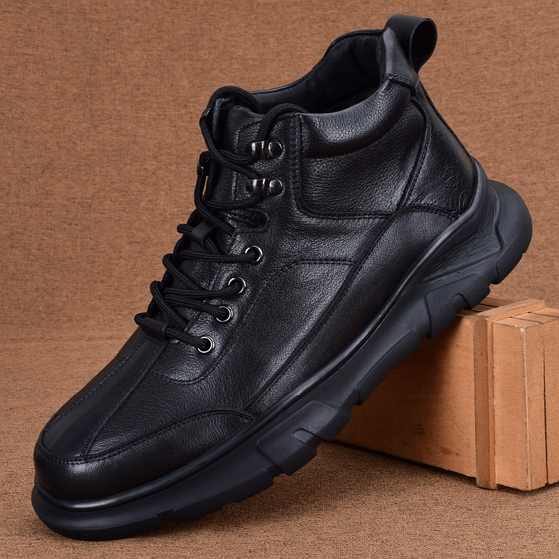 Genuine leather velvet warm high-top casual leather shoes men's full cowhide thick-soled non-slip outdoor shoes