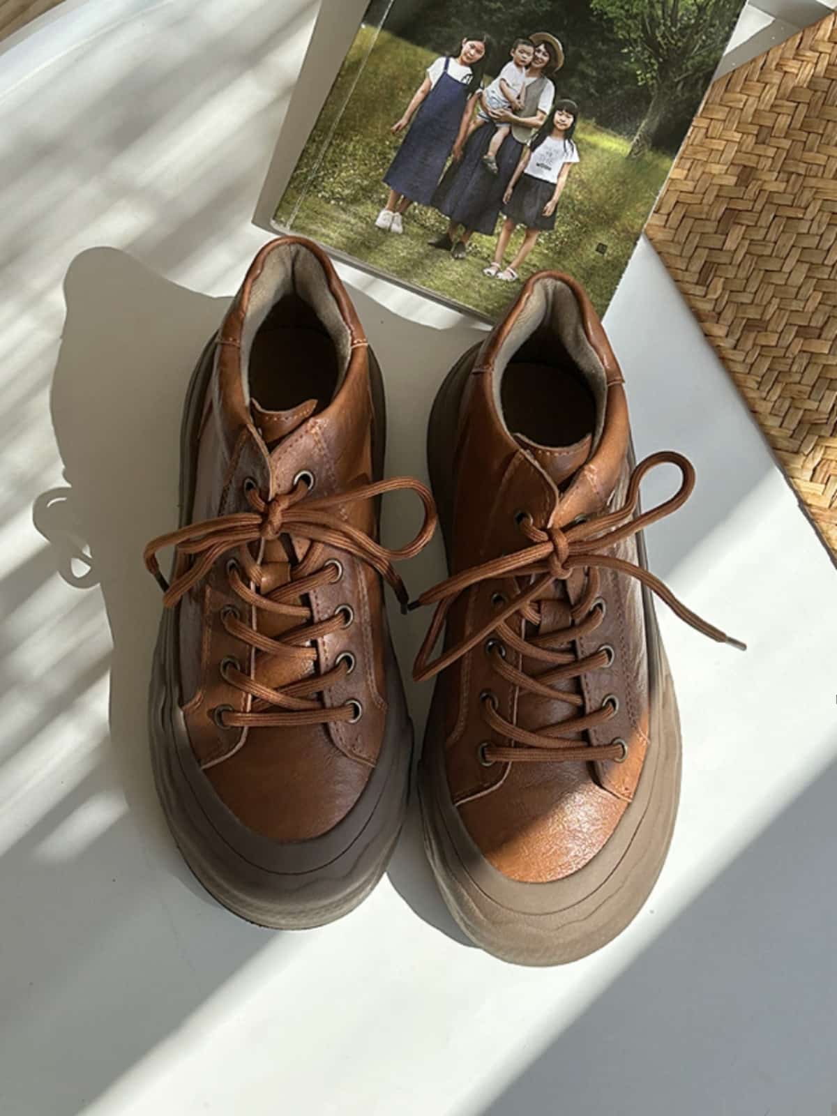 Round head lace-up platform shoes, new high-top comfortable and versatile small leather shoes for women