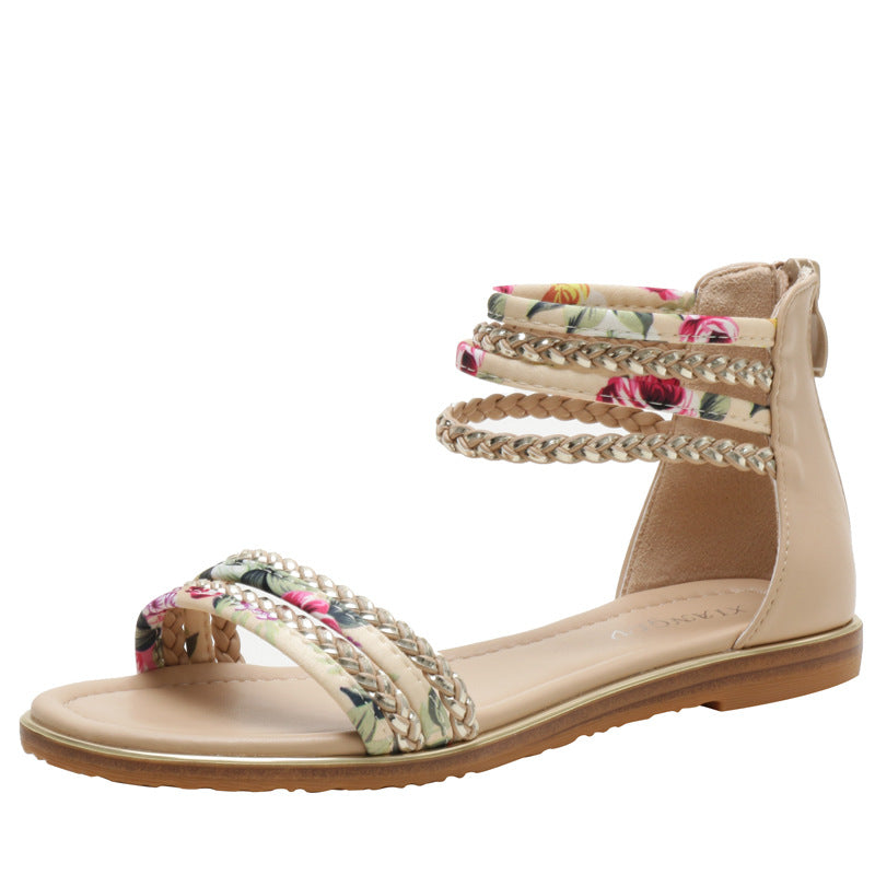 Flat Roman Style Shoes Women's Fashion Casual Sandals Holiday Travel Flower Cloth Beach