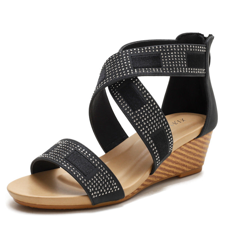[Sold Out Short in Size Clearance] Wedge Sandals Women's Rhinestone Fashion Platform Roman Women's Shoes