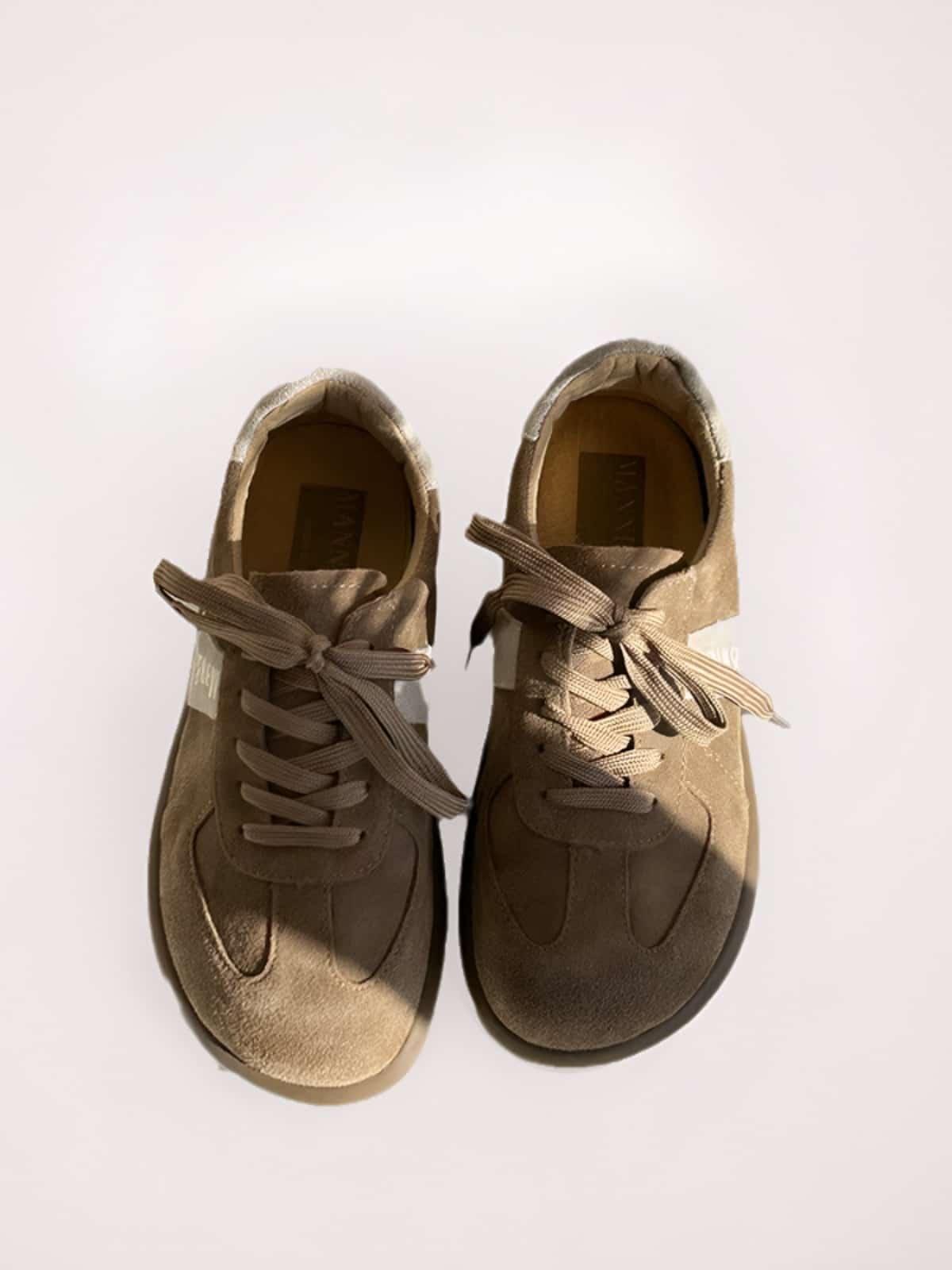 Leather round head strap-up flat-soled German training shoes spring soft-soled comfortable big head shoes