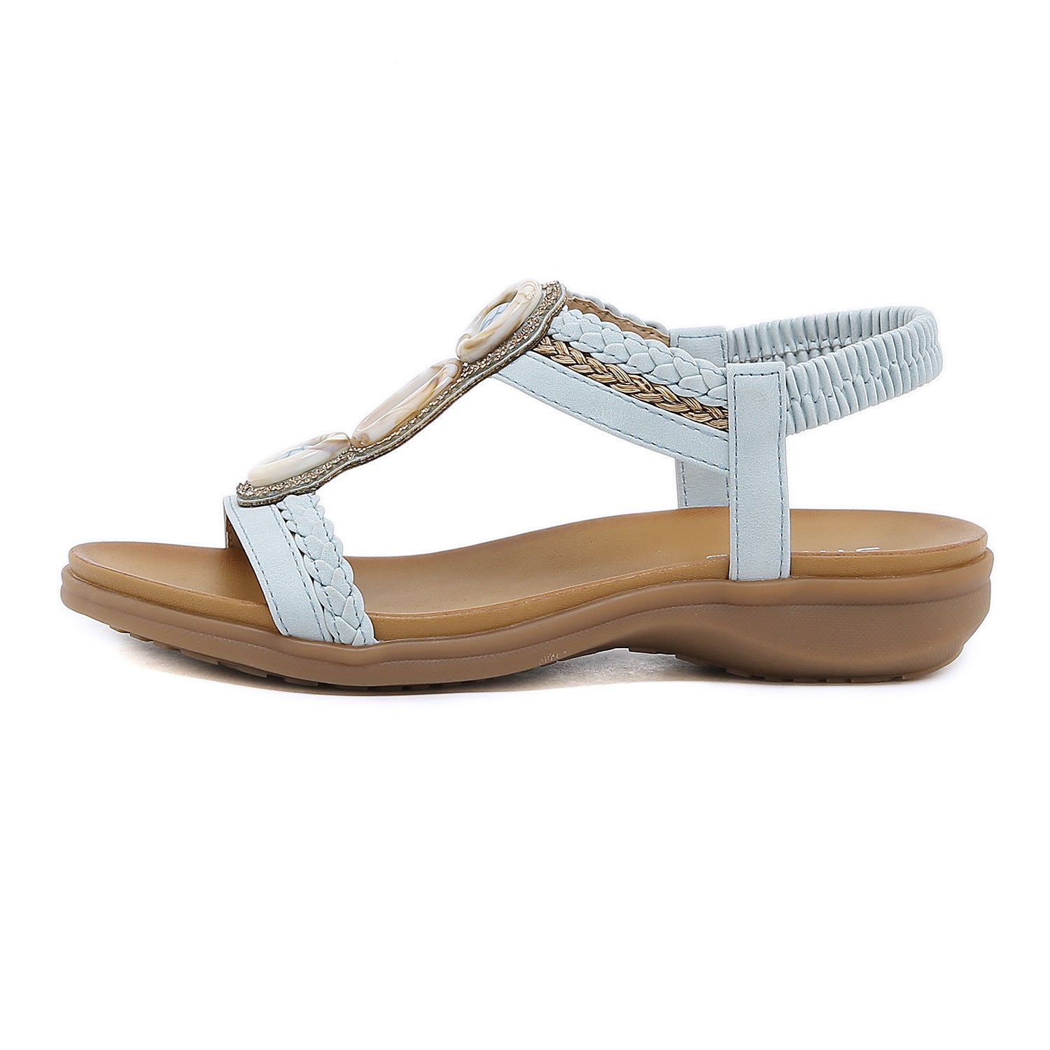 Sandals Bohemian Rhinestone Comfortable round Toe Seaside Holiday Large Size Shoes | Flat Sandals