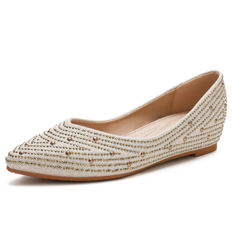 Pointed Toe Shallow Mouth Inner Height Increase Pumps Female Autumn Rhinestone Wedge Comfortable Peas Shoes