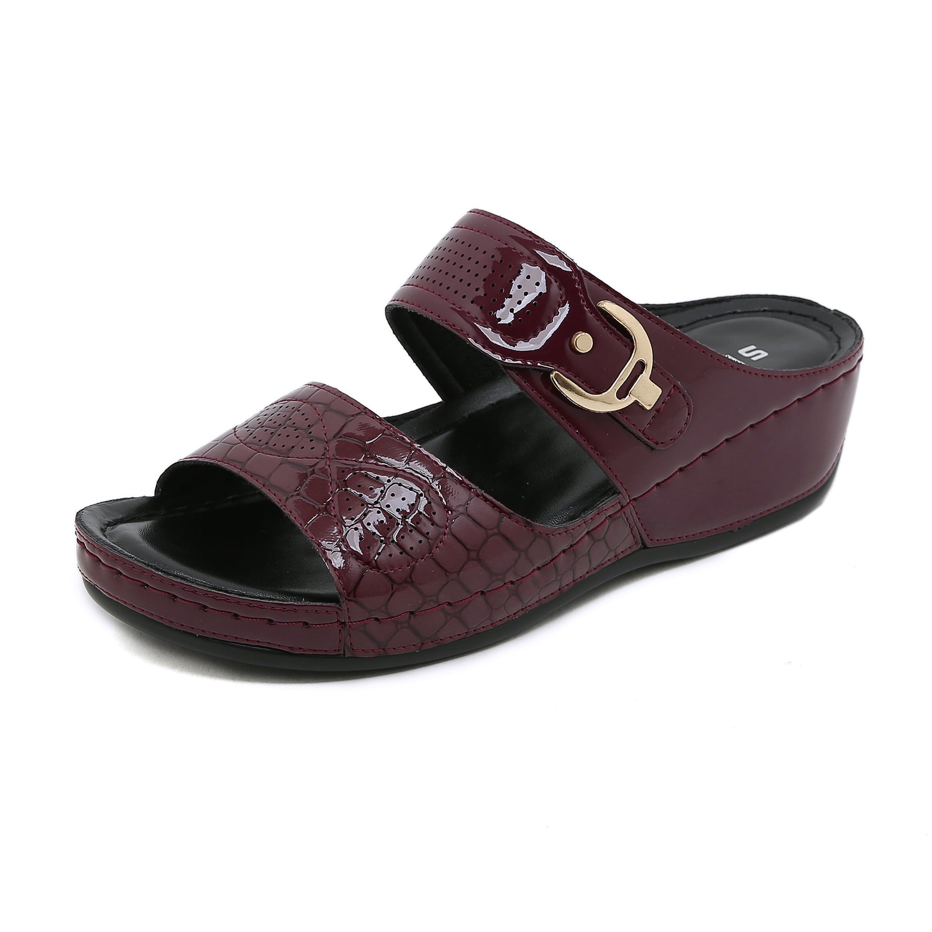 Non-Slip Bottom Women's Shoes Stitching Wedge Ethnic Flower plus Size Slippers Women